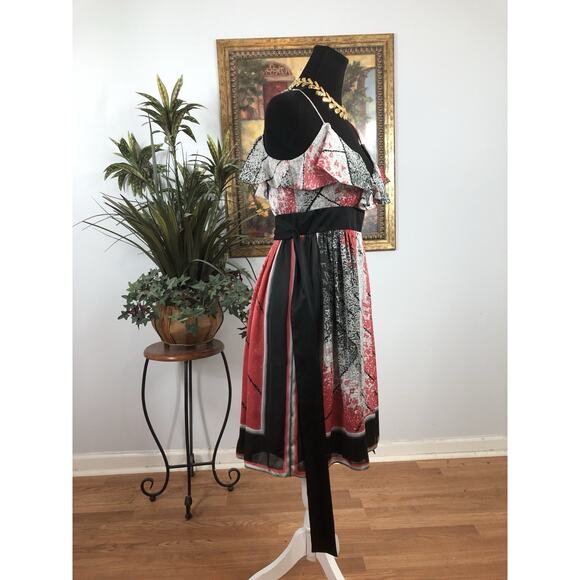 BCBG Women Dress Sz 6 A-Line Pullover Barbiecore Sleeveless Ruffle Neck Y2K Boho - Picture 3 of 9